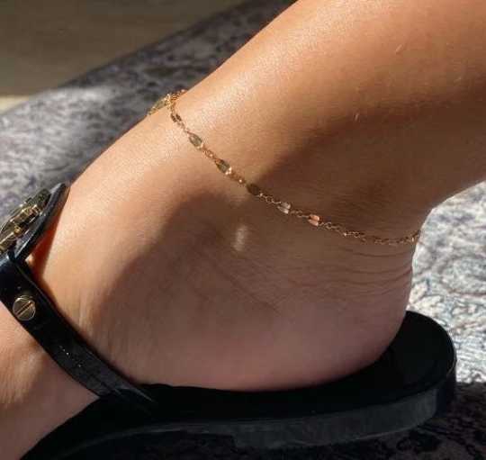 Lace Chain Anklet | Reflective Bar Chain with Double Dangle Detail